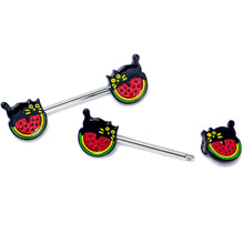 Load image into Gallery viewer, 14G 9/16 Watermelon Cat Love Barbell Nipple Ring Set
