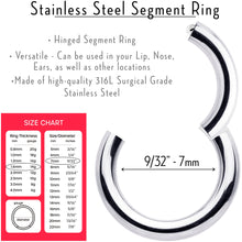 Load image into Gallery viewer, 14G 7mm 316L Surgical Steel Precision Hinged Segment Hoop
