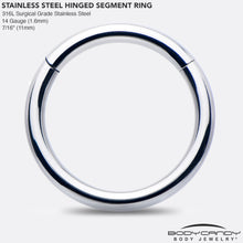 Load image into Gallery viewer, 14G 7/16 316L Surgical Steel Precision Hinged Segment Hoop
