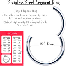 Load image into Gallery viewer, 14G 1/2 316L Surgical Steel Precision Hinged Segment Hoop
