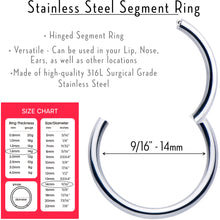 Load image into Gallery viewer, 14G 9/16 316L Surgical Steel Precision Hinged Segment Hoop
