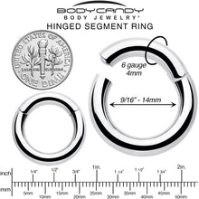 Load image into Gallery viewer, 6G 9/16 316L Surgical Steel Precision Hinged Segment Hoop
