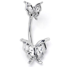 Load image into Gallery viewer, Clear Gem Fancy Fab Butterfly Double Mount Belly Ring
