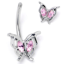 Load image into Gallery viewer, Pink Gem Fancy Fab Butterfly Double Mount Belly Ring
