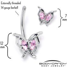 Load image into Gallery viewer, Pink Gem Fancy Fab Butterfly Double Mount Belly Ring
