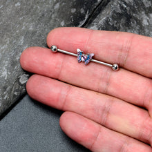 Load image into Gallery viewer, 14G Pink Gem Heart Butterfly Purple Industrial Barbell 38mm
