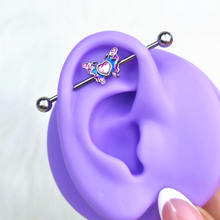 Load image into Gallery viewer, 14G Pink Gem Heart Butterfly Purple Industrial Barbell 38mm
