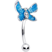 Load image into Gallery viewer, 16G 5/16 Clear Gem Chunky Butterfly Blue Curved Eyebrow Ring
