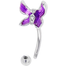 Load image into Gallery viewer, 16G 5/16 Clear Gem Chunky Butterfly Purple Curved Eyebrow Ring
