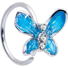 Load image into Gallery viewer, 20G 5/16 Clear Gem Chunky Butterfly Blue Nose Hoop
