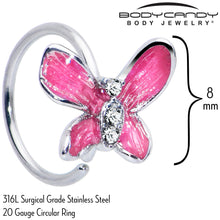 Load image into Gallery viewer, 20G 5/16 Clear Gem Chunky Butterfly Pink Nose Hoop
