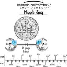 Load image into Gallery viewer, 14G 9/16 Clear Gem Rabbit On Moon Flower Blue Nipple Ring Set
