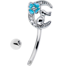 Load image into Gallery viewer, 16G 5/16 Clear CZ Gem Rabbit On The Moon Blue Curved Eyebrow Ring
