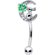 Load image into Gallery viewer, 16G 5/16 Clear CZ Gem Rabbit On The Moon Green Curved Eyebrow Ring
