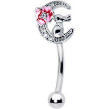 Load image into Gallery viewer, 16G 5/16 Clear CZ Gem Rabbit On The Moon Pink Curved Eyebrow Ring
