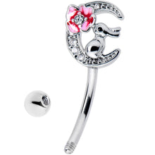 Load image into Gallery viewer, 16G 5/16 Clear CZ Gem Rabbit On The Moon Pink Curved Eyebrow Ring
