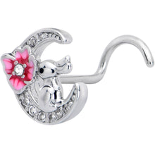 Load image into Gallery viewer, 20G 7mm Clear CZ Gem Rabbit On The Moon Pink Left Side Nose Screw
