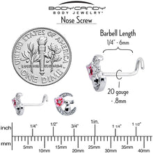 Load image into Gallery viewer, 20G 7mm Clear CZ Gem Rabbit On The Moon Pink Left Side Nose Screw
