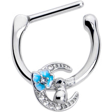 Load image into Gallery viewer, 16G 5/16 Clear CZ Gem Rabbit On The Moon Blue Cartilage Clicker

