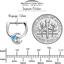 Load image into Gallery viewer, 16G 5/16 Clear CZ Gem Rabbit On The Moon Blue Cartilage Clicker
