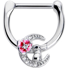 Load image into Gallery viewer, 16G 5/16 Clear CZ Gem Rabbit On The Moon Pink Cartilage Clicker
