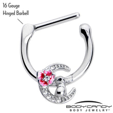Load image into Gallery viewer, 16G 5/16 Clear CZ Gem Rabbit On The Moon Pink Cartilage Clicker
