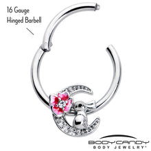 Load image into Gallery viewer, 16G 3/8 Clear CZ Gem Rabbit On The Moon Pink Hinged Segment Ring
