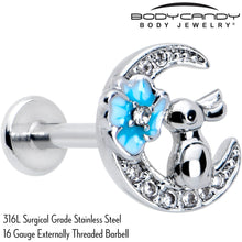 Load image into Gallery viewer, 16G 5/16 Clear CZ Gem Rabbit Moon Blue Internally Threaded Labret
