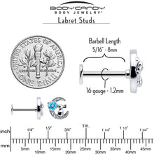 Load image into Gallery viewer, 16G 5/16 Clear CZ Gem Rabbit Moon Blue Internally Threaded Labret
