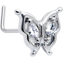Load image into Gallery viewer, 20G 7mm Clear Gem Fancy Fab Butterfly L Shape Nose Ring
