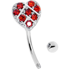 Load image into Gallery viewer, 16G 5/16 Red Gem Lattice Heart Curved Eyebrow Ring
