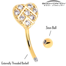 Load image into Gallery viewer, 16G 5/16 Clear Gem Gold Tone Lattice Heart Curved Eyebrow Ring

