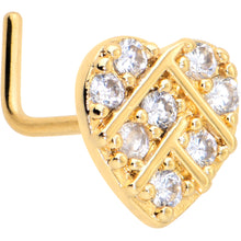 Load image into Gallery viewer, 20G 7mm Clear Gem Gold Tone Lattice Heart L Shape Nose Ring
