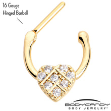 Load image into Gallery viewer, 16G 5/16 Clear Gem Gold Tone Lattice Heart Cartilage Clicker
