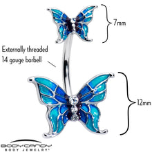 将图片加载到图库查看器，Clear Gem Butterfly Blue Sky Double Mount Belly Ring

