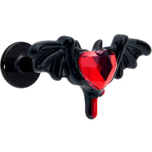 Load image into Gallery viewer, 16G 5/16 Red Gem Black Bleeding Heart Bat Labret Monroe Tragus
