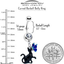 Load image into Gallery viewer, Clear Gem Butterfly Blue Black Cat Dangle Belly Ring
