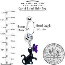 Load image into Gallery viewer, Clear Gem Butterfly Purple Black Cat Dangle Belly Ring
