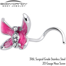 Load image into Gallery viewer, 20G 7mm Clear Gem Chunky Butterfly Pink Left Side Nose Screw
