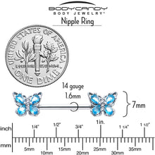 Load image into Gallery viewer, 14G 9/16 Blue Gem Baroque Beauty Butterfly Barbell Nipple Ring Set
