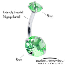 Load image into Gallery viewer, Peridot Green Gem August Birthstone Double Mount Belly Ring
