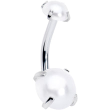 Load image into Gallery viewer, Opaque White Faux Pearl June Birthstone Double Mount Belly Ring
