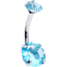 Load image into Gallery viewer, Aqua Blue Gem March Birthstone Double Mount Belly Ring
