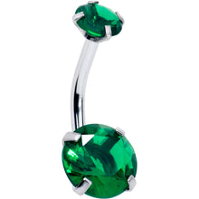 Load image into Gallery viewer, Emerald Green Gem May Birthstone Double Mount Belly Ring
