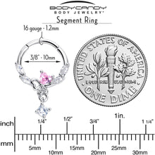 Load image into Gallery viewer, 16G 3/8 Pink CZ Gem Butterfly Heart Dangle Hinged Segment Ring
