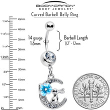 Load image into Gallery viewer, Clear Gem Rabbit On The Moon Blue Dangle Belly Ring
