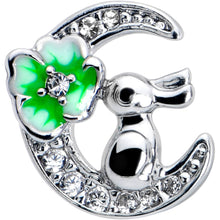 Load image into Gallery viewer, 20G 7mm Clear CZ Gem Rabbit On The Moon Green L Shape Nose Ring
