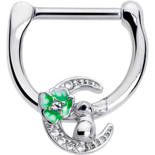 Load image into Gallery viewer, 16G 5/16 Clear CZ Gem Rabbit On The Moon Green Cartilage Clicker
