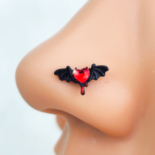 Load image into Gallery viewer, 20G 7mm Red Gem Black Bleeding Heart Bat Left Side Nose Screw
