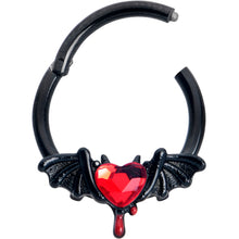 将图片加载到图库查看器，16G 3/8 Red Gem Black Bleeding Heart Bat Hinged Segment Ring
